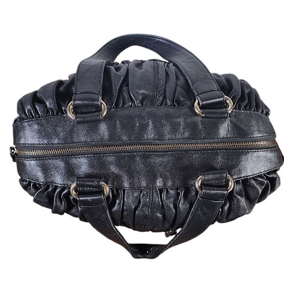 Paola Masi Black Leather Hobo Shoulder Bag Full Zipper Closure Kisslock Pocket - Picture 9 of 10